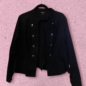 Twill Peplum Military Black Button Double Breasted Blazer/Jacket